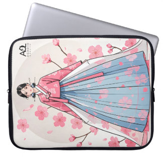 Capa Para Notebook Mulher radiante de Hanbok embelezada com pano de c