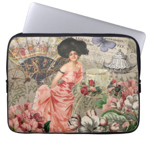 Capa Para Notebook Mulher Victoriana Café Clássica Rosa