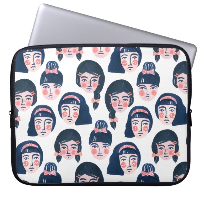 Capa Para Notebook Mulheres Whimsical: Cartoon Face Art (Frente)