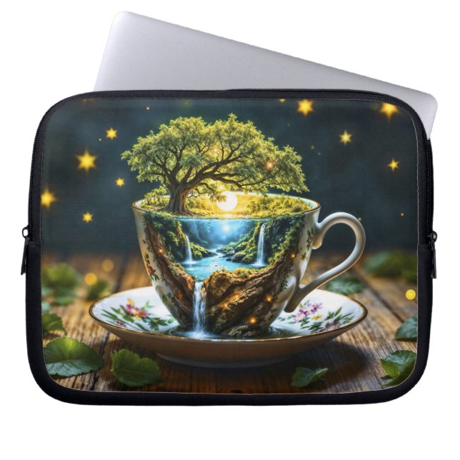 Capa Para Notebook Mundo em miniatura de xícara de chá de fantasia ca (Frente)