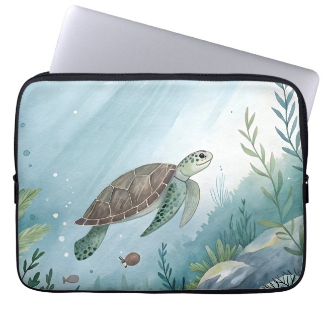 Capa Para Notebook Mundo submarino com tartaruga (Frente)