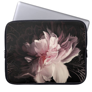 Capa Para Notebook Muro Escuro de Peony: Design de Flor Pintado