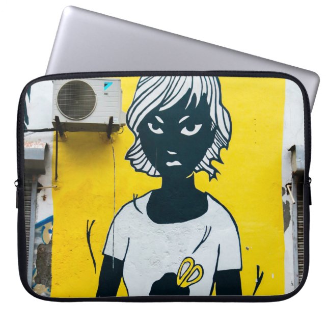 Capa Para Notebook Muros de Ruas de Pintura de Rapariga Raios (Frente)