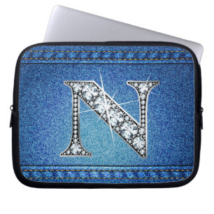 Capa Para Notebook N Faux "Diamond" Denim Stitting Eletrônicos Bag