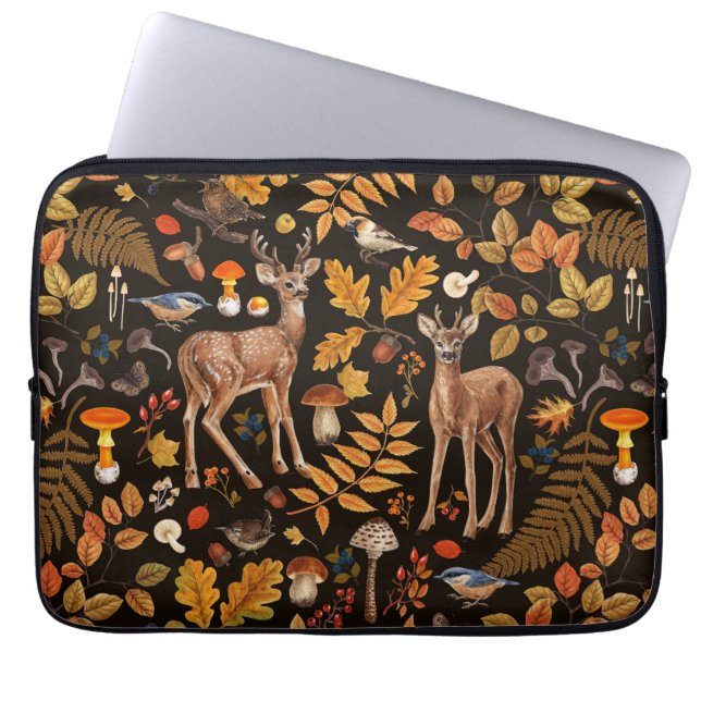 Capa Para Notebook Na floresta/cervo de outono em preto (Frente)
