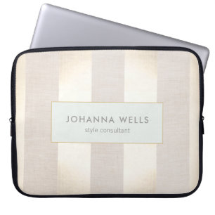 Capa Para Notebook Na moda Elegante Beige Linen e Dourado Strike