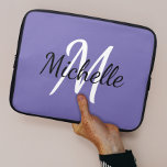 Capa Para Notebook Na moda Modern Roxo Monograma Nome   Inicial<br><div class="desc">design de na moda monograma com fundo roxo e tipografia moderna a preto e branco.</div>