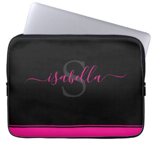 Capa Para Notebook Na moda moderno simples, preto-rosa quente, monogr
