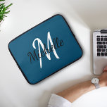 Capa Para Notebook Na moda Simples - Nome do Monograma - Azul Inicial<br><div class="desc">Caixa de laptop com fundo azul escuro e primeiro e primeiro nome personalizado branco monograma.</div>