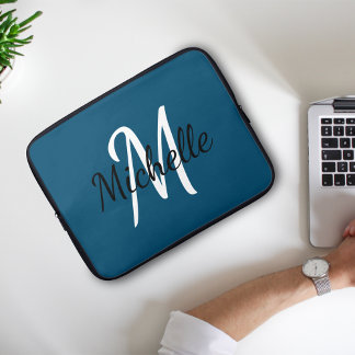 Capa Para Notebook Na moda Simples - Nome do Monograma - Azul Inicial