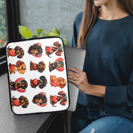 Capa Para Notebook Namorados Dachshund de Aquarela com Coração Vermel