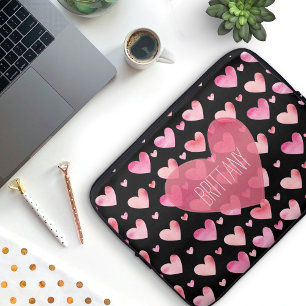 Capa Para Notebook Namorados de Corações com Padrão de Aquarela Rosa