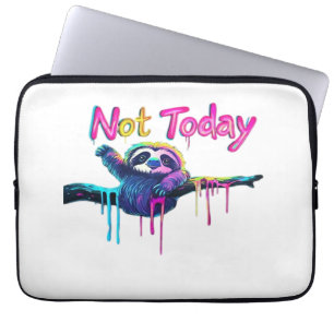 Capa Para Notebook Não Hoje � Arte Neon de Preguiça Colorida Camiseta