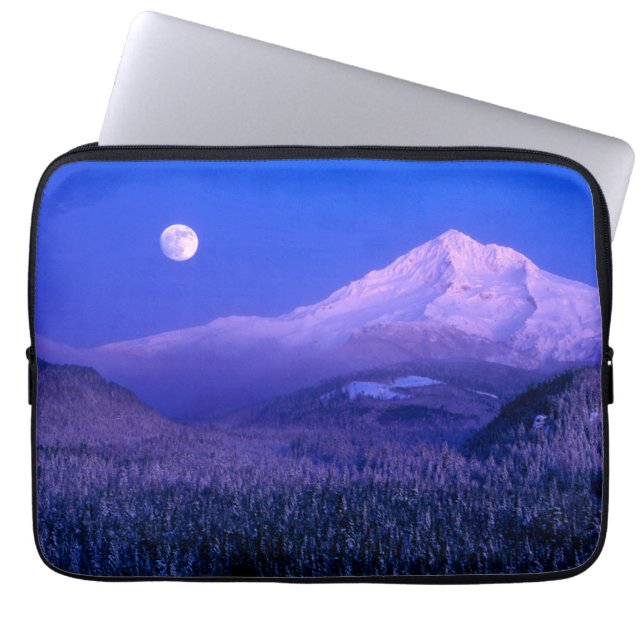 Capa Para Notebook Nascer da Lua Sobre o Mt. Hood Oregon no Inverno (Frente)