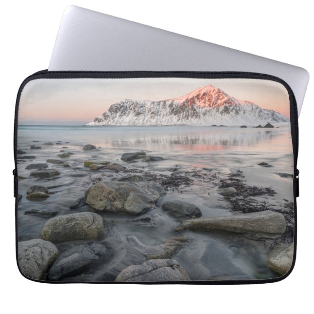 Capa Para Notebook Nascer do sol Flakstad e Praia de Skagsanden (Frente)