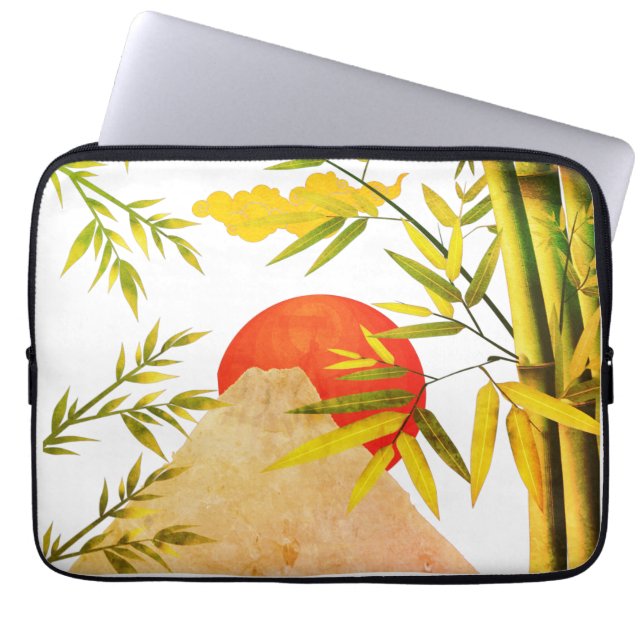 Capa Para Notebook Nascer do Sol no Monte Oriental Japonês com Bambu (Frente)