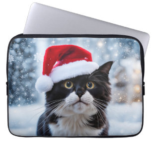 Capa Para Notebook Natal de gato preto e branco