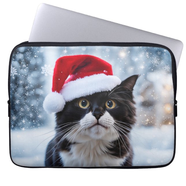 Capa Para Notebook Natal de gato preto e branco (Frente)