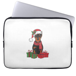 Capa Para Notebook Natal de Santa Hat Doberman Dog de Luz de Natal _3