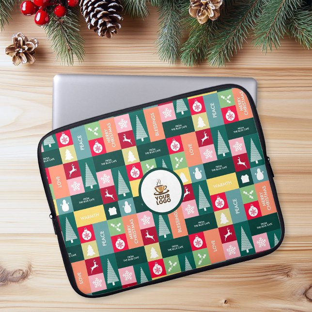 Capa Para Notebook Natal Feliz Feriados Moderno Nome da Empresa (Christmas Happy Holidays Modern Corporate Name Laptop Sleeve)