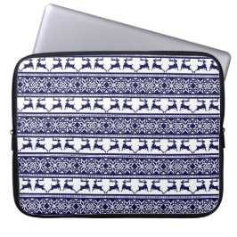 Capa Para Notebook Natal, Folha Escandinava Azul e Branco