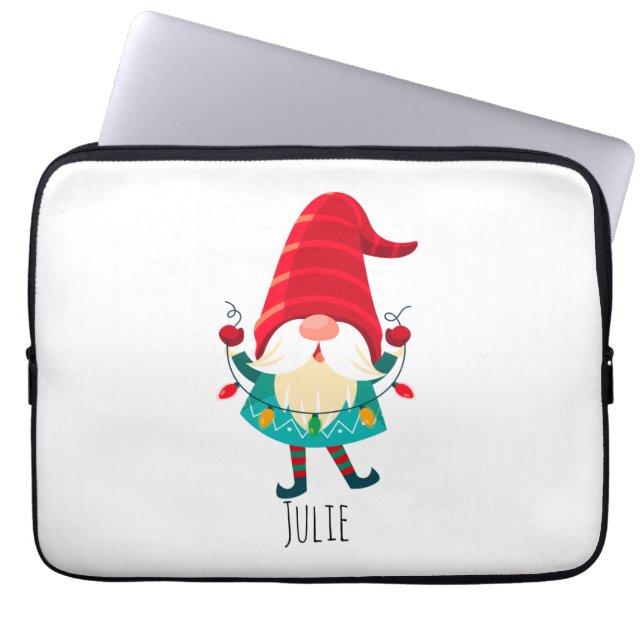 Capa Para Notebook Natal Gnomo segurando luzes de Natal (Frente)