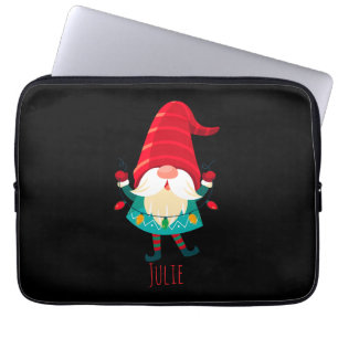 Capa Para Notebook Natal Gnomo segurando luzes de Natal