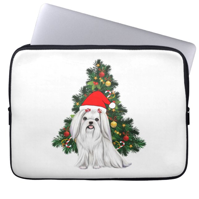 Capa Para Notebook Natal Maltês, Xmas Maltês Cachorro com chapéu de P (Frente)