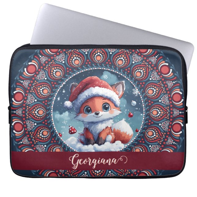 Capa Para Notebook Natal Personalizado Kawaii Fox Dot Mandala (Frente)