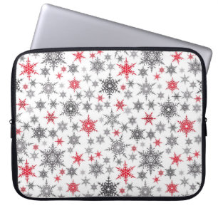Capa Para Notebook Natal, vermelho, branco, flocos de neve, inverno, 