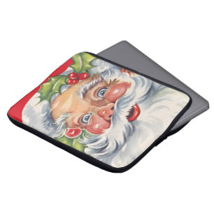Capa Para Notebook Natal vintage, Papai Noel alegre com seu chapéu