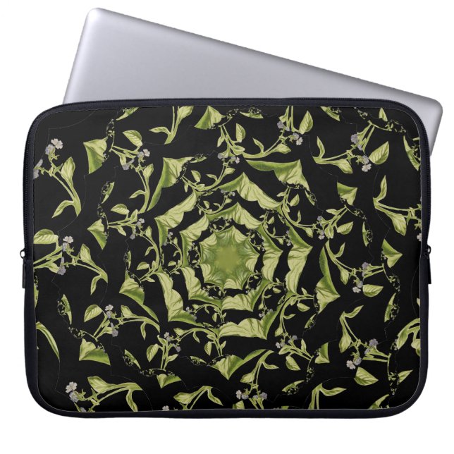Capa Para Notebook Natureza verde e negra hipnose fractal (Frente)