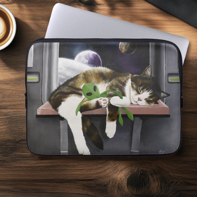Capa Para Notebook Nave Espacial Gato Tabby Verde Alien Stuffie Ficçã (Criador carregado)