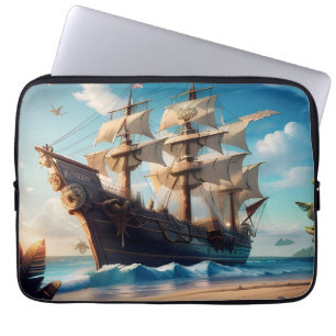 Capa Para Notebook Navio de pirata de praia tropical