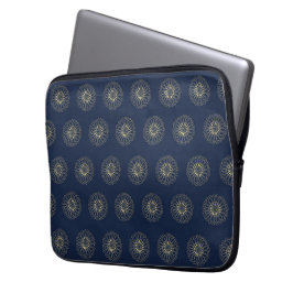 Capa Para Notebook Navy | Golden Zinnia Flower Medallions