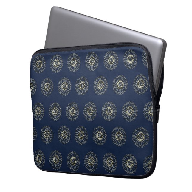 Capa Para Notebook Navy | Golden Zinnia Flower Medallions (Frente Esquerda)