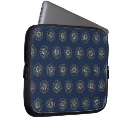 Capa Para Notebook Navy | Golden Zinnia Flower Medallions