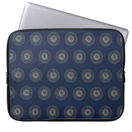Capa Para Notebook Navy | Golden Zinnia Flower Medallions