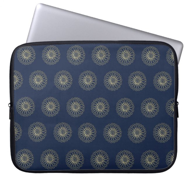 Capa Para Notebook Navy | Golden Zinnia Flower Medallions (Frente)