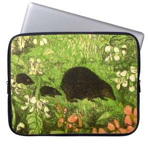 Capa Para Notebook Neerlandês Art Nouveau Hedgehog e Bebês