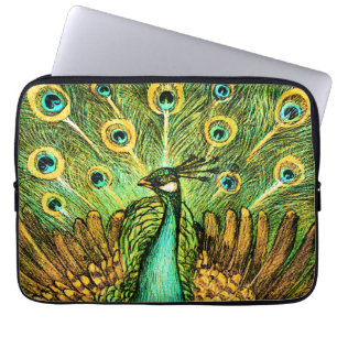 Capa Para Notebook Neerlandês Art Nouveau Peacock e Galinhas