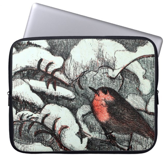 Capa Para Notebook Neerlandês Art Nouveau Robin Bird no inverno (Frente)