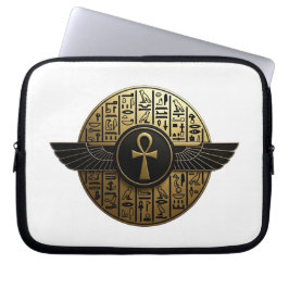 Capa Para Notebook NeoAnkh 3D Ankh Alado de Ouro & Hieróglifos
