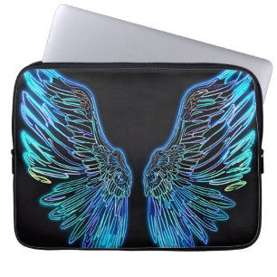 Capa Para Notebook Neon Black and Blue Angel Wings