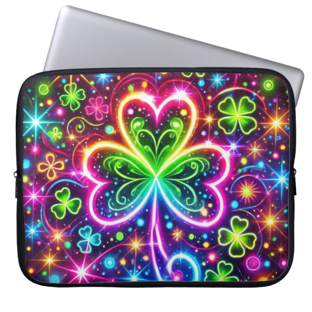 CAPA PARA NOTEBOOK NEON BRILHANTE COLOCADO OLHA PARA OS SHAMROCKS IRL (Frente)