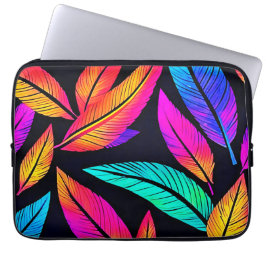 Capa Para Notebook Neon Feather Pattern Vibrant Art