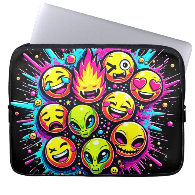 Capa Para Notebook Neon Funky Mistura de Emojis (Frente)