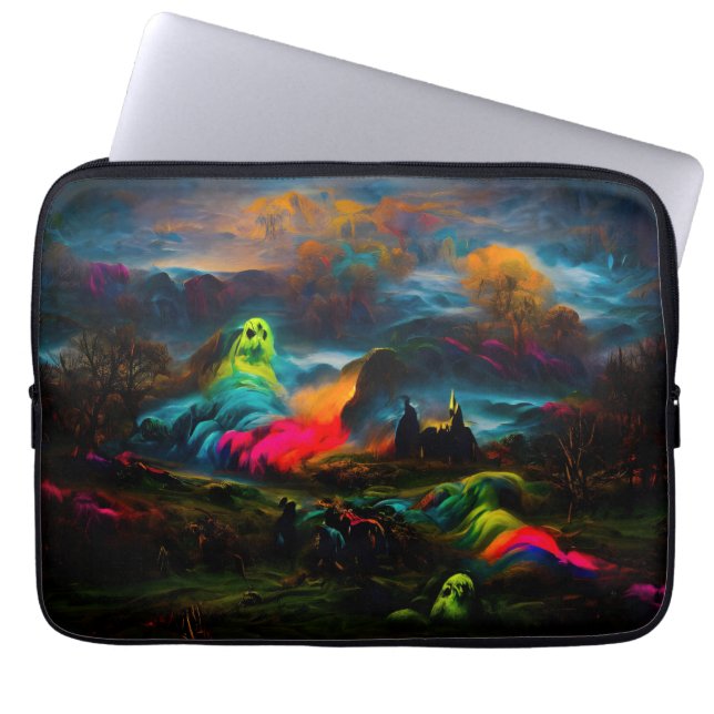 Capa Para Notebook Neon Ghosts em uma paisagem fantasia assombrada (Frente)