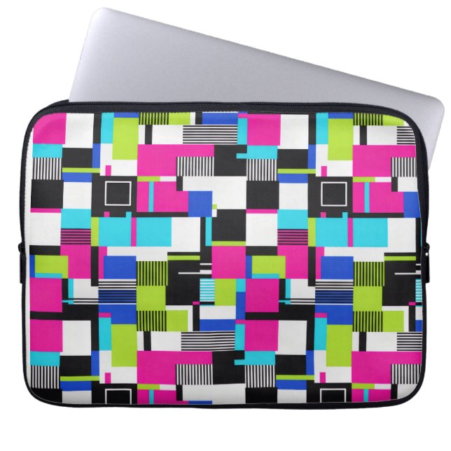 Capa Para Notebook Neon Glitch Geometric Padded Laptop Sleeve (Frente)