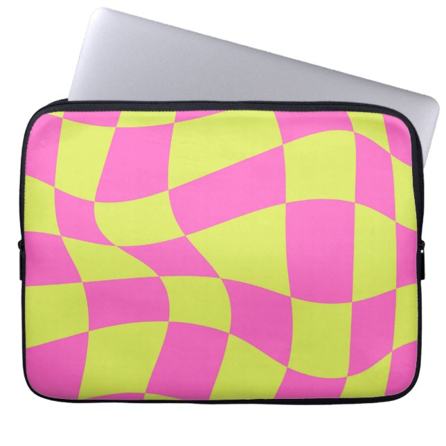 Capa Para Notebook Néon moderno Padrão ondulado vibrante amarelo (Frente)